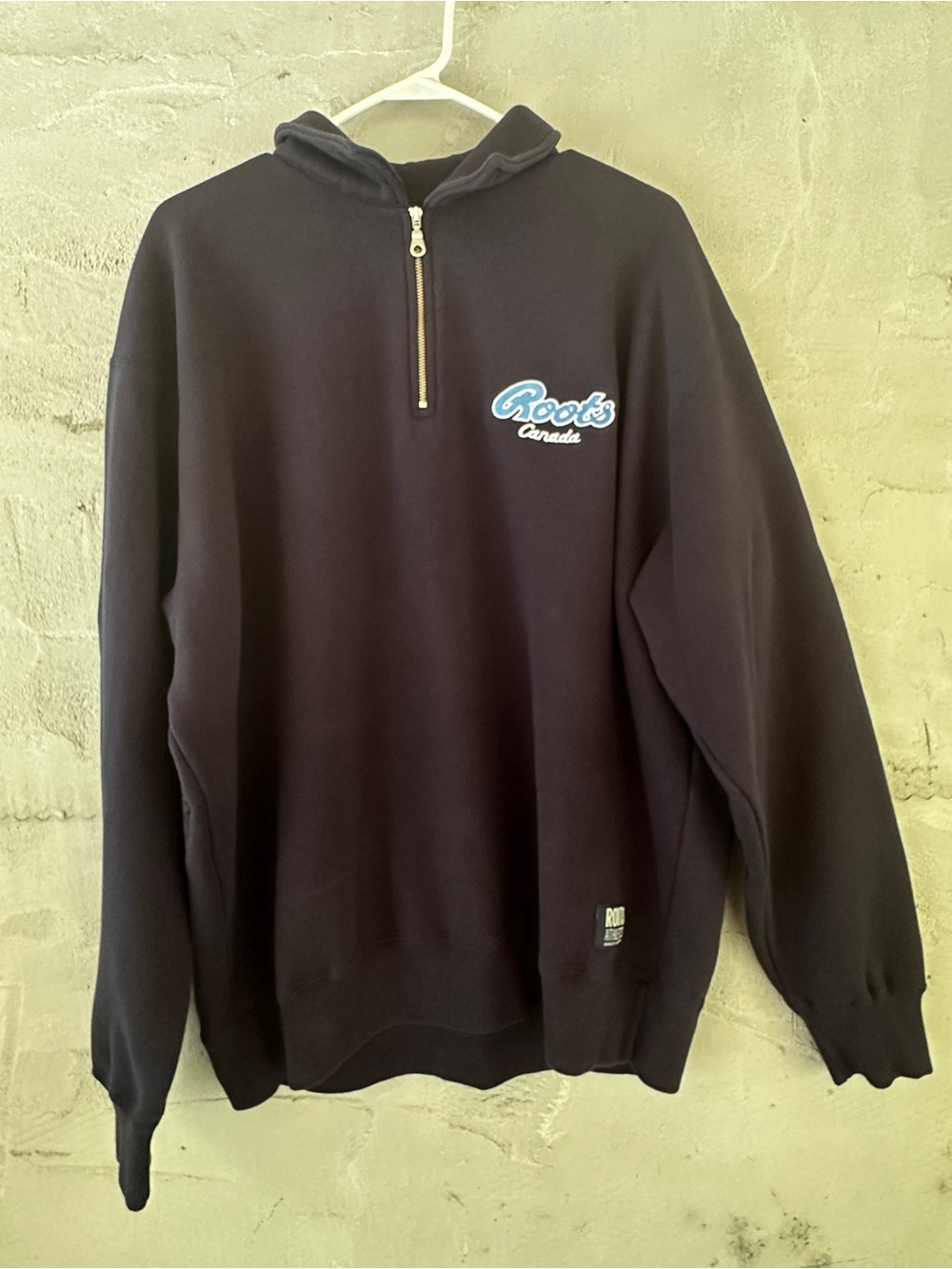 Roots Athletics Canada Quarter Zip Hoodie XL Made in Canada Navy